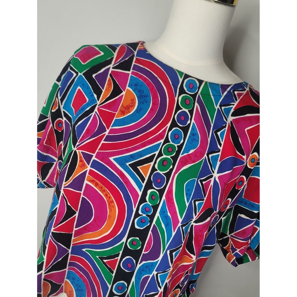 Vintage EMO Women Large‎ Abstract Geometric Top Multicolor 80s 90s Art Print